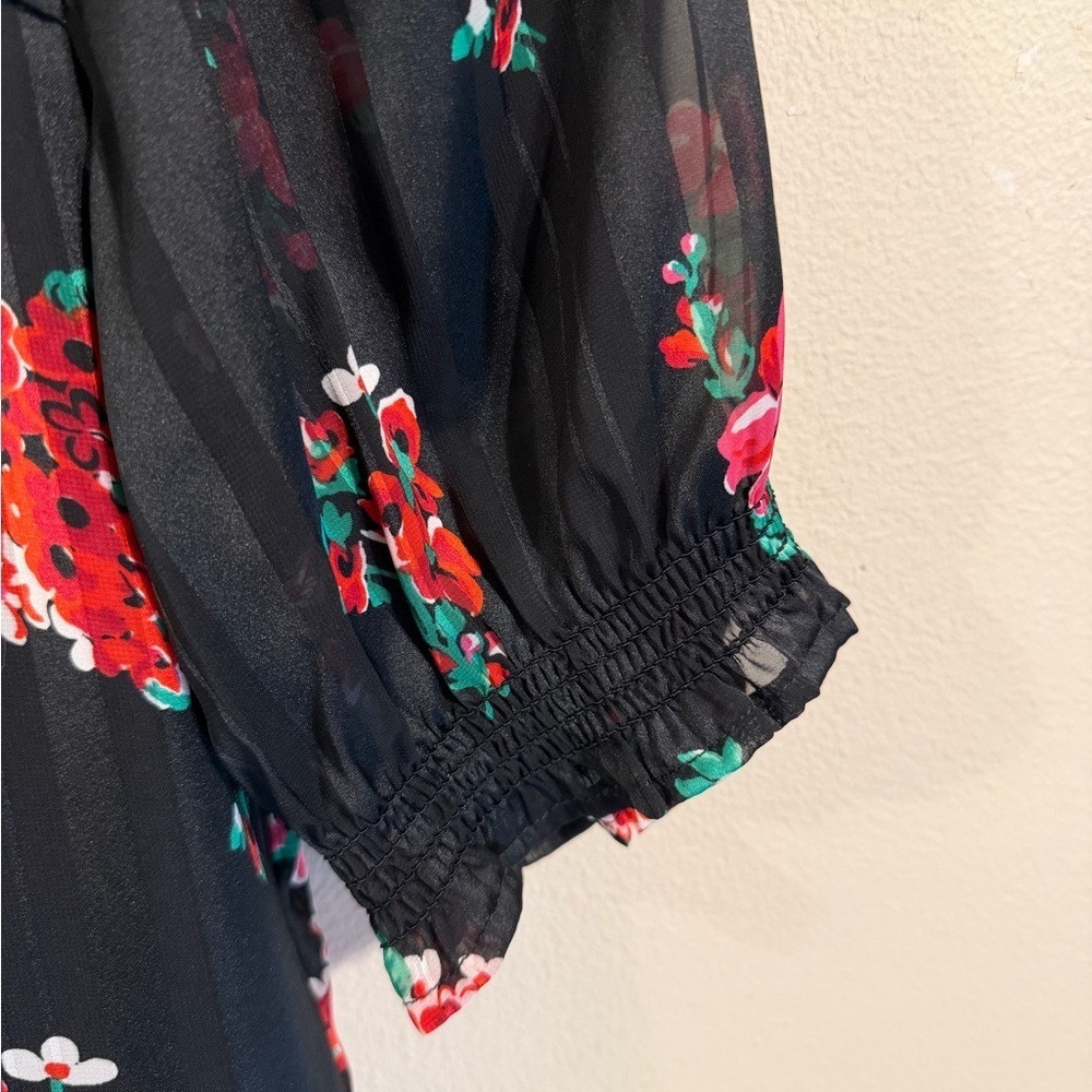 Cat & Jack Black Floral Babydoll Tiered Dress Girls XL (14) Puff Sleeve Boho - Picture 6 of 6